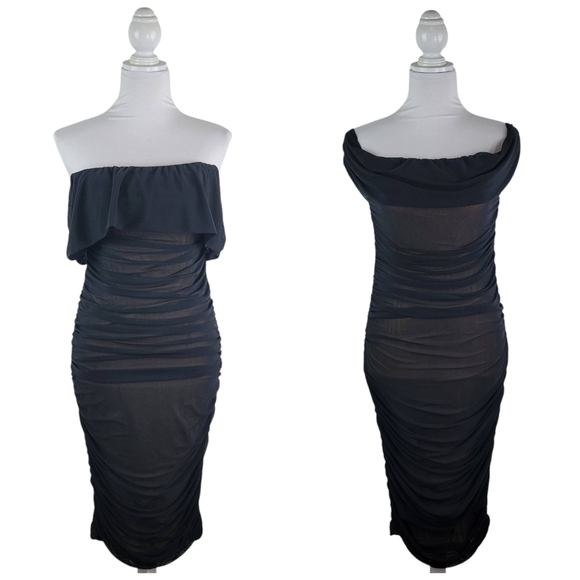 Fashion Nova Dresses & Skirts - Off-Shoulder Black Ruched Bodycon Dress